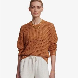 Varley Open-Knit Crewneck Sweater in Rust Brown